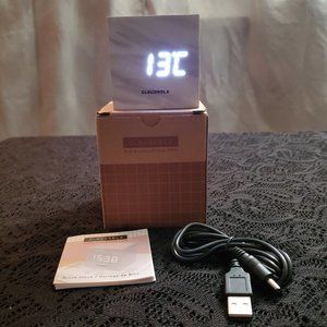 NIB CloudNola white & gray marble-look "block clock" with LED face